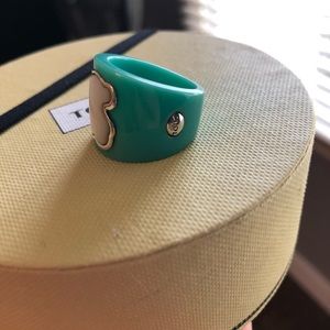Tous ring, teal with signature bear in MOP